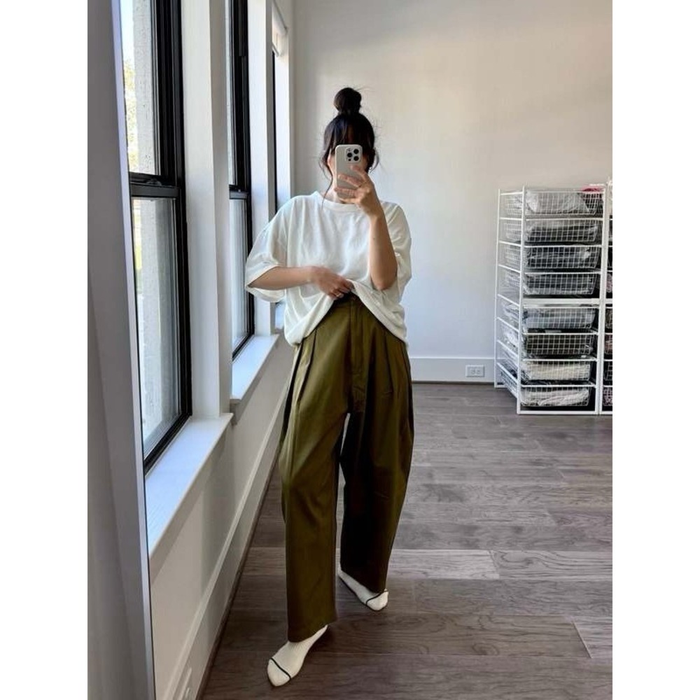 Modern Weaving Voluminous Pleat Trouser Olive Green Size XL